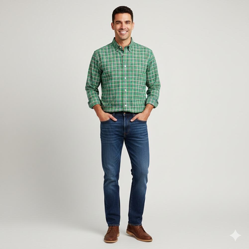 Polo Ralph Lauren Green Yellow Tartan Plaid Estate Sport Button Down Shirt M